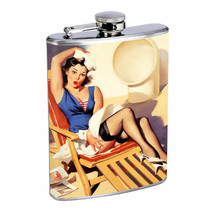 Flask 8oz Stainless Steel Classic Vintage Model Pin Up Girl Design-065 Whiskey - £11.93 GBP