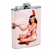 Flask 8oz Stainless Steel Classic Vintage Model Pin Up Girl Design-099 Whiskey - £11.93 GBP