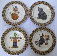 Vtg Set/4 Sakura Debbie Mumm Halloween Plates Cat Pumpkin Owl Witch Frankenstein - £17.19 GBP