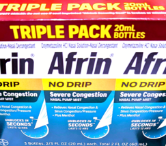 Afrin No Drip Severe Congestion Nasal Pump Mist 3x20ml Triple Pack EXP 0... - $464.80 MXN