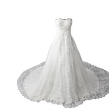 Kivary Women&#39;s Long A Line Tulle Lace Appliques Beaded Wedding Dresses Ivory US  - £158.75 GBP