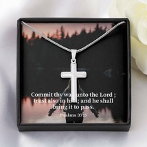 Scripture Card Commit Psalm 37:5 Cross Card Necklace w Stainless Steel Pendant  - £37.49 GBP+