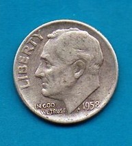 1958 D Roosevelt Dime - Silver - Circulated Minimum Wear - £7.83 GBP
