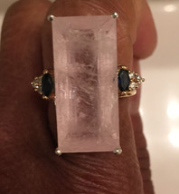 Natural Custom 21 carat pink Morganite, sapphire &amp; diamond 14k yellow gold ring - £2,355.12 GBP