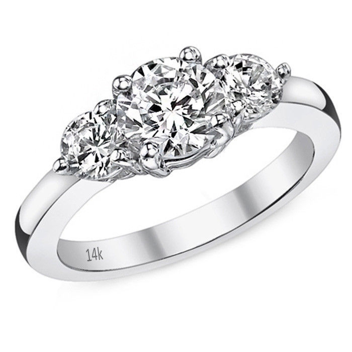 1.25CT Women's Round VVS1 Moissanite 14K White Gold Three Stone Engagement Ring - £540.30 GBP