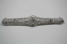 Vintage 14K White Gold Filigree Design Bar Pin Brooch with Diamonds 0.50ct T/W - £995.27 GBP