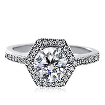 1.59CT Womens Silver Halo Solitaire w/ Accent Diamond Simulation Engagement Ring - £25.15 GBP