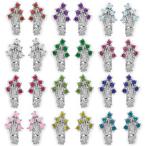 Ladies 14K WG Silver Dangling 12 Month Birthstone Flower Drop Leverback Earrings - £60.33 GBP