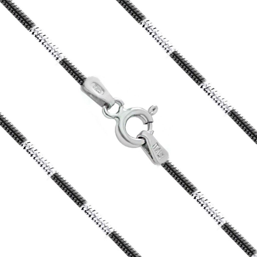 Primary image for Men/Womens Unique 1.1mm Black Rhodium Plated 925 Silver Snake Link Italian Chain