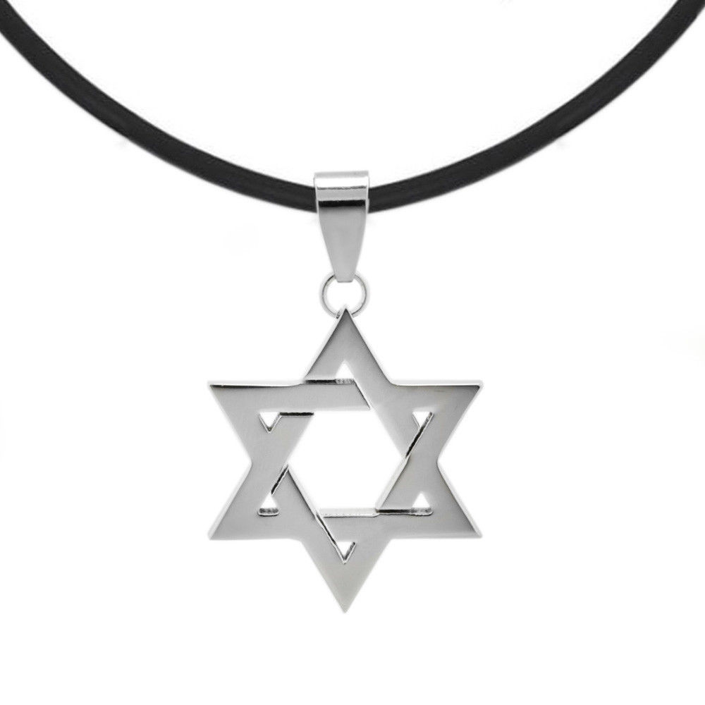 Primary image for Ruber Cord Silver tone Stainless Steel Jewish Star of David Charm Pendant Neckla