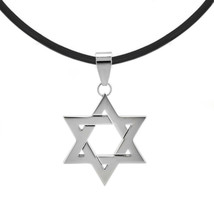 Ruber Cord Silver tone Stainless Steel Jewish Star of David Charm Pendan... - £39.81 GBP