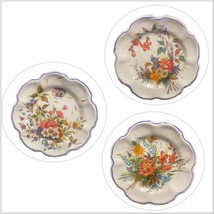 6-Italy Scalloped Dinner Plates Melamine Flowers Blue Trim Crackled Wall Hanging - £50.48 GBP