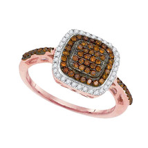 10k Rose Gold Womens Round Red Color Enhanced Diamond Square Frame Ring 1/3 - £278.92 GBP