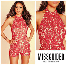 Missguided Lace Openback Halter Sexy Lover Playsuit Romper RedHot Summer... - £23.73 GBP