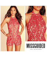 Missguided Lace Openback Halter Sexy Lover Playsuit Romper RedHot Summer... - $565.28 MXN