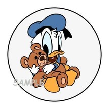 30 Baby Donald Duck With Teddy Bear Envelope Seals Labels Stickers 1.5&quot; Round - £5.89 GBP