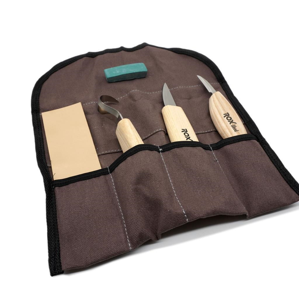 ROX Wood 5 Pieces Wood Carving Tool Set  In A Canvas Bag - $24.45