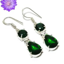 Chrome Diopside Gemstone 925 Silver Earring Handmade Jewelry 1.72&quot; Gift For Her - £5.65 GBP