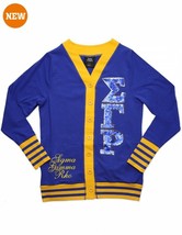 SIGMA GAMMA RHO SORORITY BLUE SEQUIN LIGHT WEIGHT CARDIGAN SWEATER S-3X - £43.81 GBP