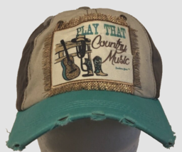 Southern Junkie Play That Music C&amp;W Green New Strapback Distressed Hat C... - $19.83