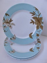 4 NWT Portmeirion Blue Bird 7.5&quot; Salad Plates Butterfly Floral Blue Gold... - £35.17 GBP