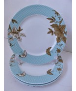 4 NWT Portmeirion Blue Bird 7.5&quot; Salad Plates Butterfly Floral Blue Gold... - $44.99