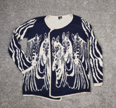 Zebra Sweater Women Petite Lrg Blue Sparkle Open Front Waterfall Cardiga... - £13.36 GBP