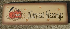 64478HB - Harvest Blessings Pumpkin Crow primitive Message Solid Wood Block  - £6.35 GBP