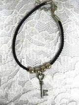 NEW BLACK CORD &amp; BEADS w 2 SIDED PEWTER LOVE HEART TOP KEY CHARM EXT BRA... - $110.27 MXN