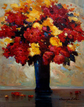 Yellow Red Flowers by Kanayo Ede. Giclee print on canvas. 20&quot; x 24&quot; - $125.00