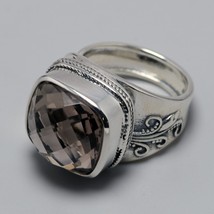 Authentic Silver Ring 925 Smoky Quartz Faceted Oval Womens Jewelry Natural Stone - £45.53 GBP
