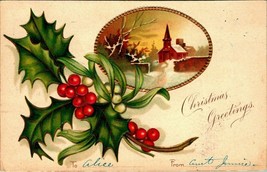 Christmas Greetings Holly Mistletoe 1906 International Art UDB Postcard B11 - $6.20