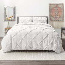 White Twin Pinch Pleat Duvet Cover Set 3Pc Luxurious Pintuck Style - $52.98
