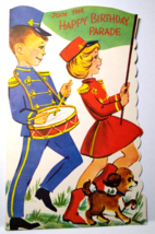 Happy Birthday Parade Vintage Greeting Card Boy Girl And Puppy Dog Sunshine - $6.74