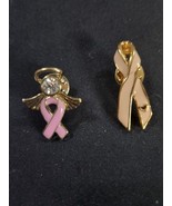 Angel Breast Cancer Awareness Pink Ribbon Enamel Pins Lot of 2   - $14.99