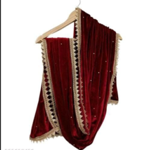Traditional Indian Maroon Velvet Silver Embroidered Dupatta For Women Girls Wear - £22.05 GBP