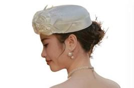 Ladies Women Vintage White and Ivory Silk Satin Flower Top Hat for Wedding Speci - $49.99