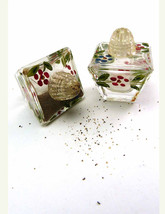 Vintage 1950s Pressed Clear Glass Hand Painted FLOWERS Cottage Chic Salt Pepper  - £13.55 GBP
