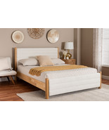 Fumito Modern Cream Boucle and Oak Brown Wood Queen Bed - $20,911.56 MXN