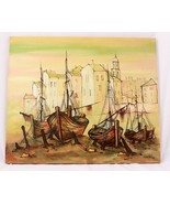 Mid Century Original Oil On Canvas Harbor and Boats 20 X 24 Unframed Nic... - $51.13 CAD