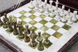 24 Inch Handmade White &amp; Green Marble Chess Board Classic Strategy Game Set, Mar - $980.00