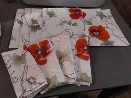 JCP Home 4 Placemats &amp; 4 Napkins Floral Reversable White Orange Poppy Le... - £20.80 GBP