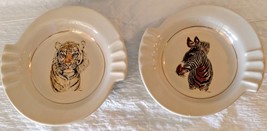 Vintage Ceramic Ashtrays Zebra and Tiger Design Jungle Design Set of 2 - £31.85 GBP