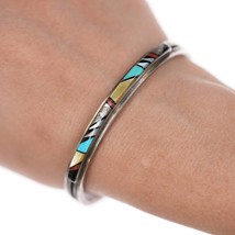 6.5&quot; TJ Vintage Native American inlay twisted sterling wire cuff bracelet - £134.92 GBP