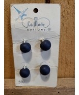Vintage La Mode Button Couture Collection 4 on Card Blue 1/2&quot; Made in Ho... - $22.54 CAD