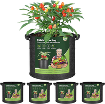 Fabric Plant Grow Bags with Handle 5 Gallon Pack of 5, Heavy Duty Nonwov... - £23.41 GBP