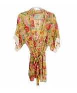 Angela Tomiye Hawaiian Floral Short Sheer Kimono Robe Coverup One Size - £40.21 GBP