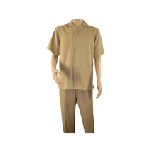 Mens INSERCH 2pc Walking Leisure Suit Shirt Pants Set Short Sleeves 9356 Khaki image 7