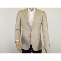 Men Sport Coat by Berlusconi Turkey Soft European Plaid #AT77 04 Tan Brown Linen image 6