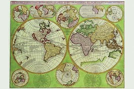 Stereographic World Map with Insets of Polar Projections 20 x 30 Poster - £20.43 GBP
